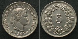 Schweiz EIDGENOSSENSCHAFT 5 Rappen 1947 Ku-Ni ERHALTUNG! unz