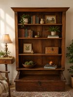 Antiker Holzschrank / Buchregal mit Truhe – Massivholz