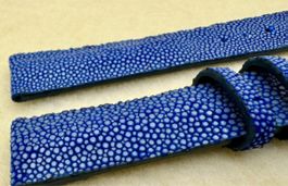 Bracelet montre cuir de raie bleu 18mm – fait main, neuf