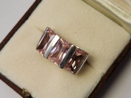 Moderner Ring mit rosa Steinen, Grösse 56, Silber 925 15g