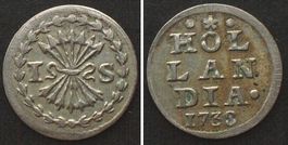 Niederlande - HOLLAND 1 Stuiver 1738 Silber ERHALTUNG! vz+