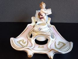 Antike Jugendstil Tintenfassablage mit Engel Figur