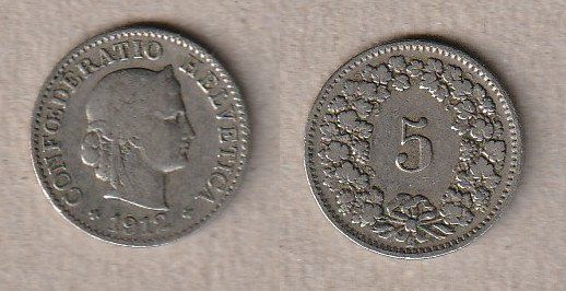 Alle Münzen: 5 Rappen 1912 – Gebraucht aus Allschwil von Coinfreak