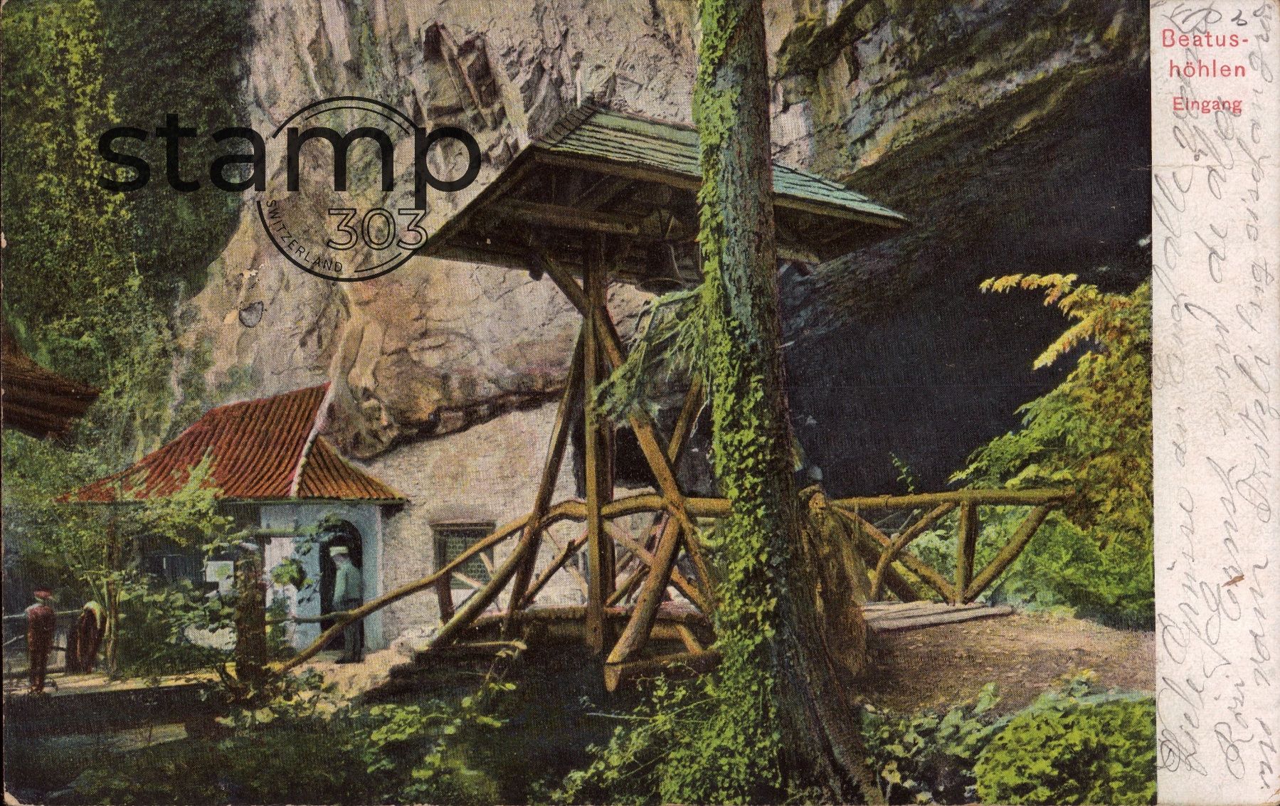 Cartoline postali: 1905 AK Beatus-Höhlen Eingang – Usato da Eggersriet venduto da stamp303