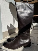Elegant Brown Leather Knee High Boots, Size 40