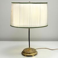 Ancienne Lampe en laiton et bronze abat-jour plissé. 1920/30