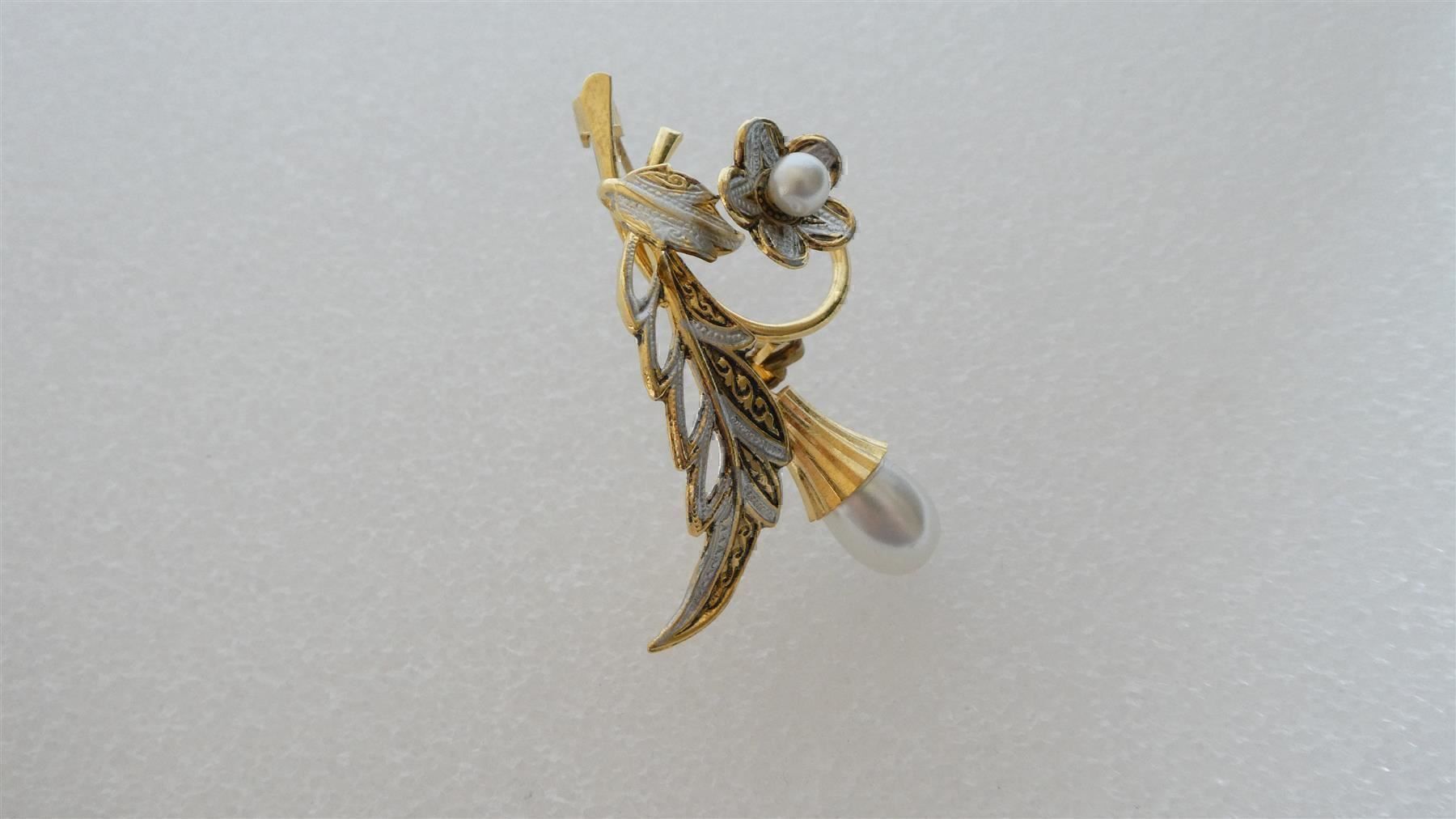 Spille & Fermagli: Brosche Feder Blume golden silbern Perle – Usato da Frauenfeld venduto da dhour 5