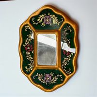 Petit miroir péruvien ancien peinture sur verre détais dorés