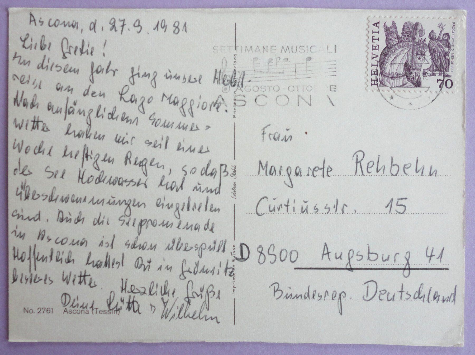 Cartoline postali: Ascona – Difettoso da Fétigny venduto da Billy2miny 1