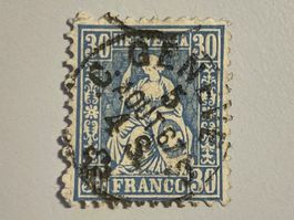 1867 Sitzende Helvetia, ZNR. 41b, mit ATTEST, gestempelt