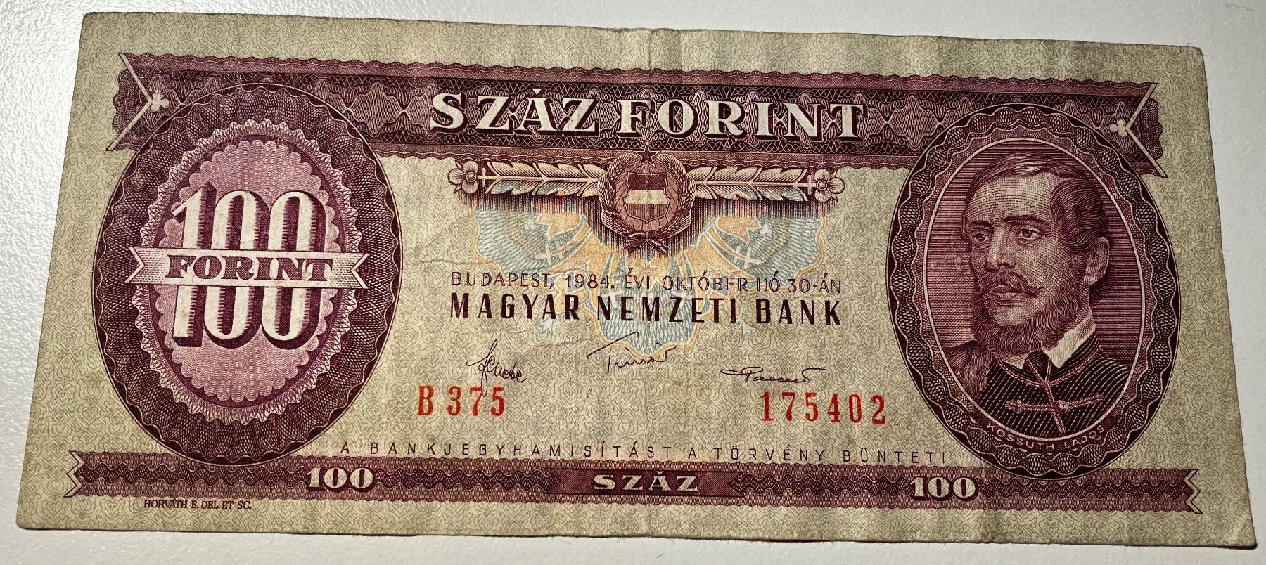 Banknoten: Ungarn 100 Forint 1984 – Gebraucht aus Algetshausen von Carrhard