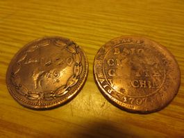2 Vatikan Münzen. Bajocchi 1849 und 5 Bajocchi 1797