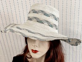 Hut Sommerhut M/L offwhite-hellblau leicht VINTAGE 1970s