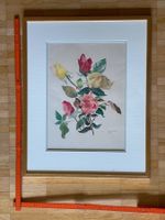 Gerahmtes Rosenbild Wasserfarbe (Signatur unklar)