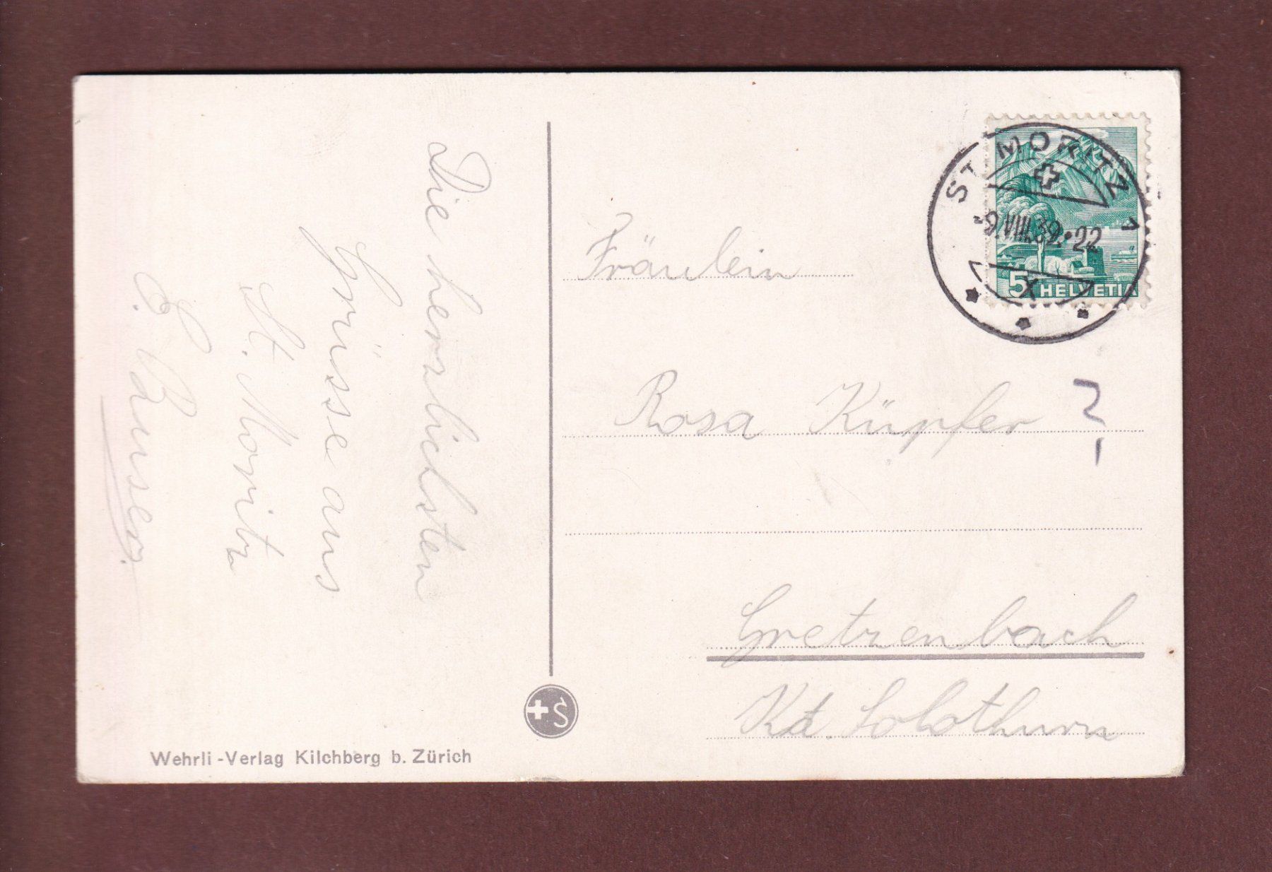 Cartoline postali: ST. MORITZ - 1939 – Usato da Pully venduto da nicecards 1