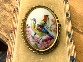 LIMOGES FRANCE JUGENDSTIL BROSCHE PORZELLAN MESSING,1900