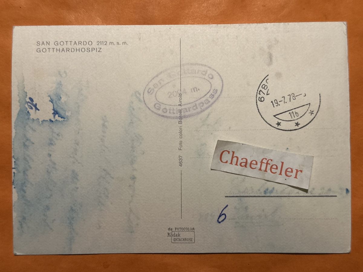 Cartes postales:  1978 Gotthard Hospiz – D'occasion à Zürich par Chaeffeler 1