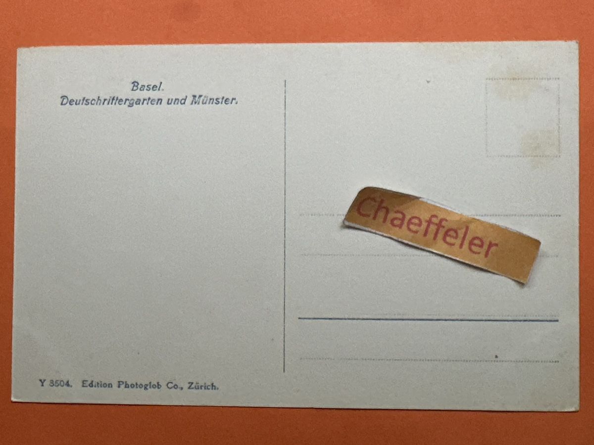 Ansichtskarten: Basel. Deutscherittergarten und Münster.  – Gebraucht aus Zürich von Chaeffeler 1