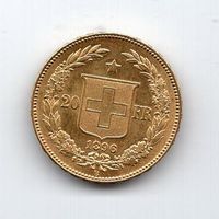 (1042) Schweiz, 20 Franken Helvetia, 1896, Superstück, stgl