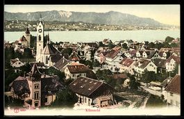 AK Küsnacht, Ortsansicht mit Kirchen und See