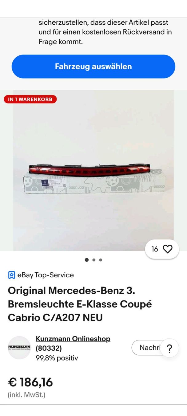 Mercedes-Benz Toutes les pièces auto: Mercedes E Klasse 3. Bremsleuchte gebraucht i.o. – D'occasion à Sulgen par Egi5