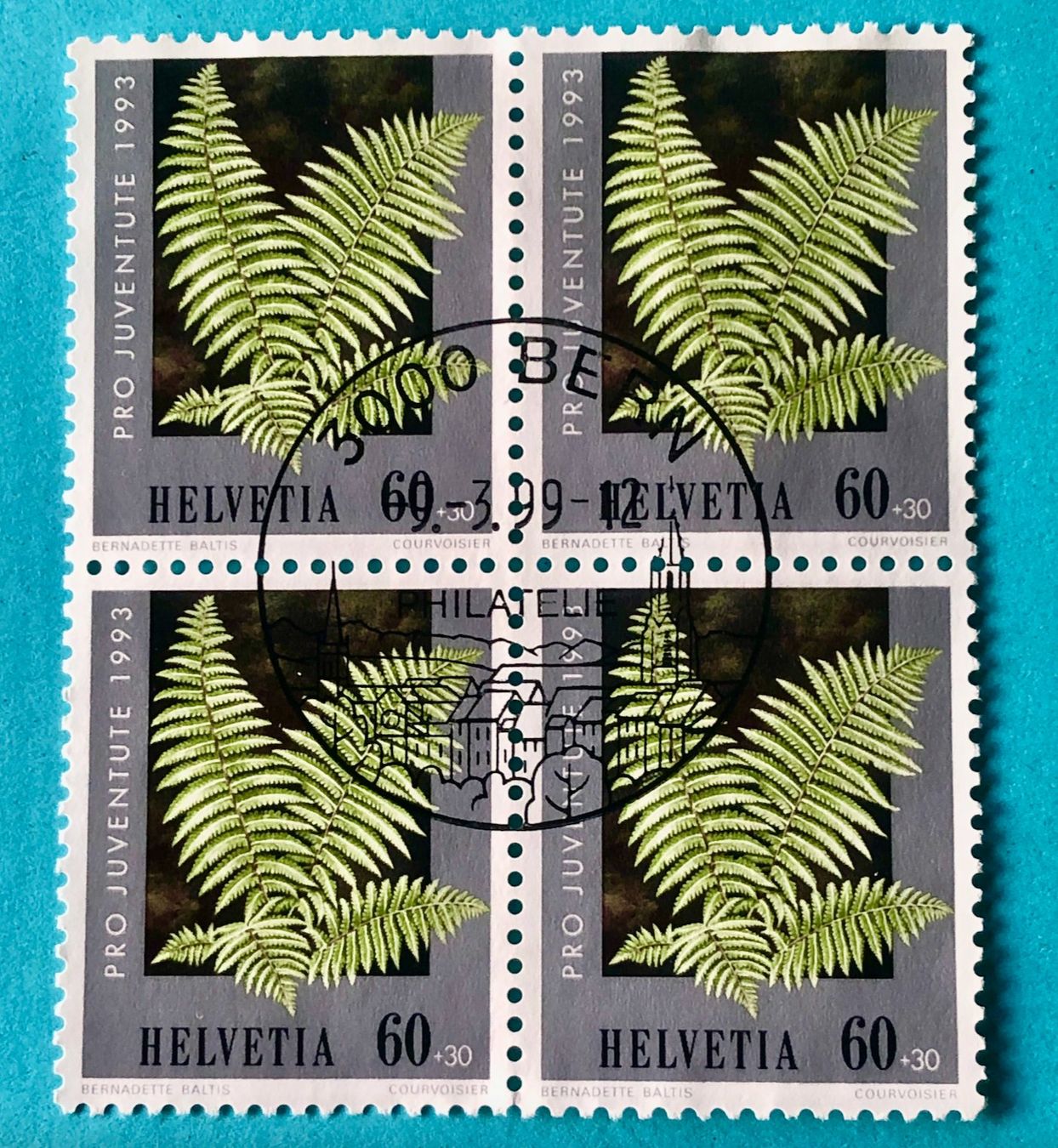 Alle Briefmarken: Viererblock Nr.J 329 Stempelt Bern – Gebraucht aus Aarau von Billa007