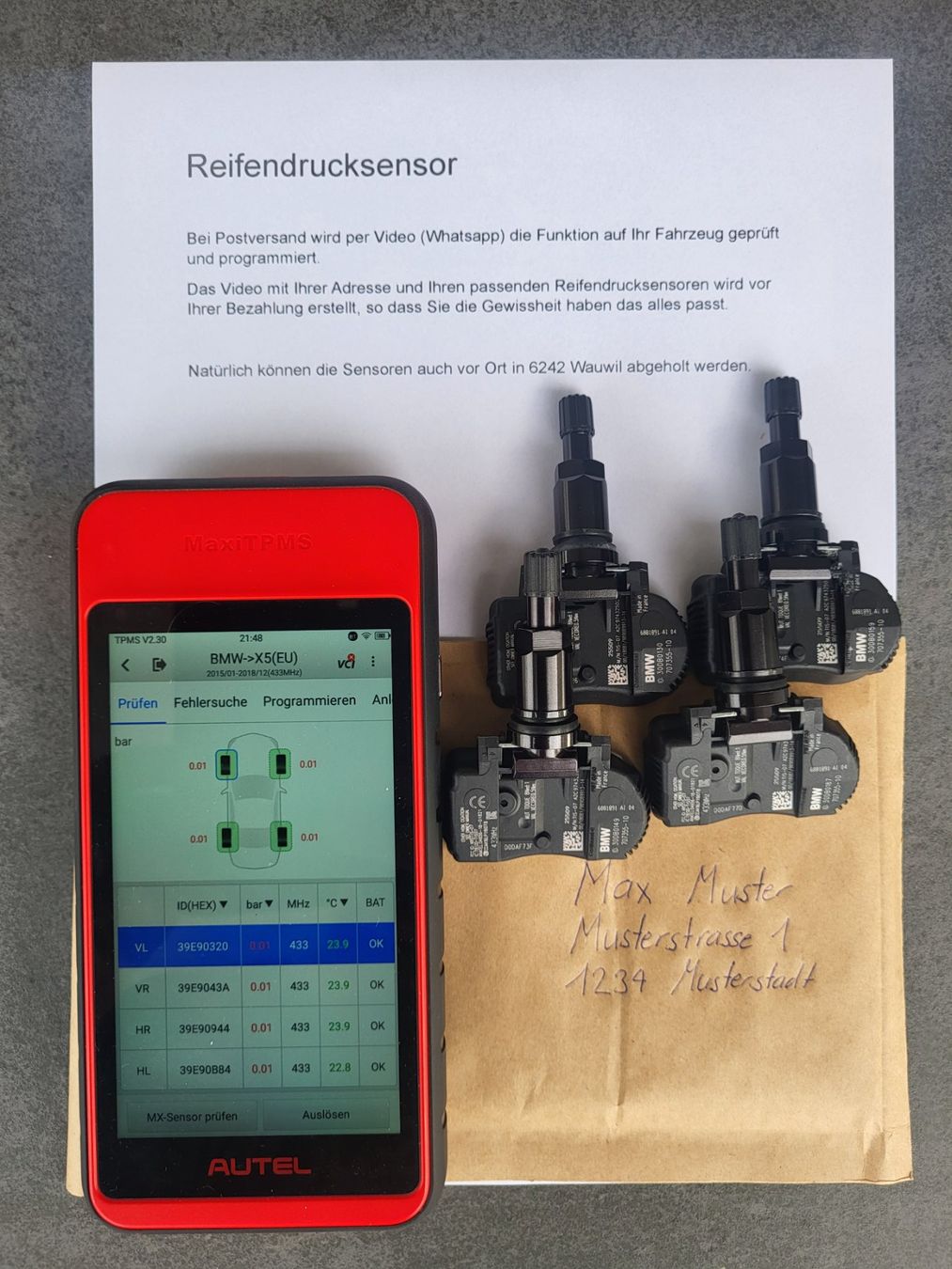 BMW Tutti pezzi di ricambio auto: BMW Reifendrucksensor X4 F26 X1 E84 LCI – Nuovo e nell'imballaggio originale da Wauwil venduto da Reifendrucksensoren 3