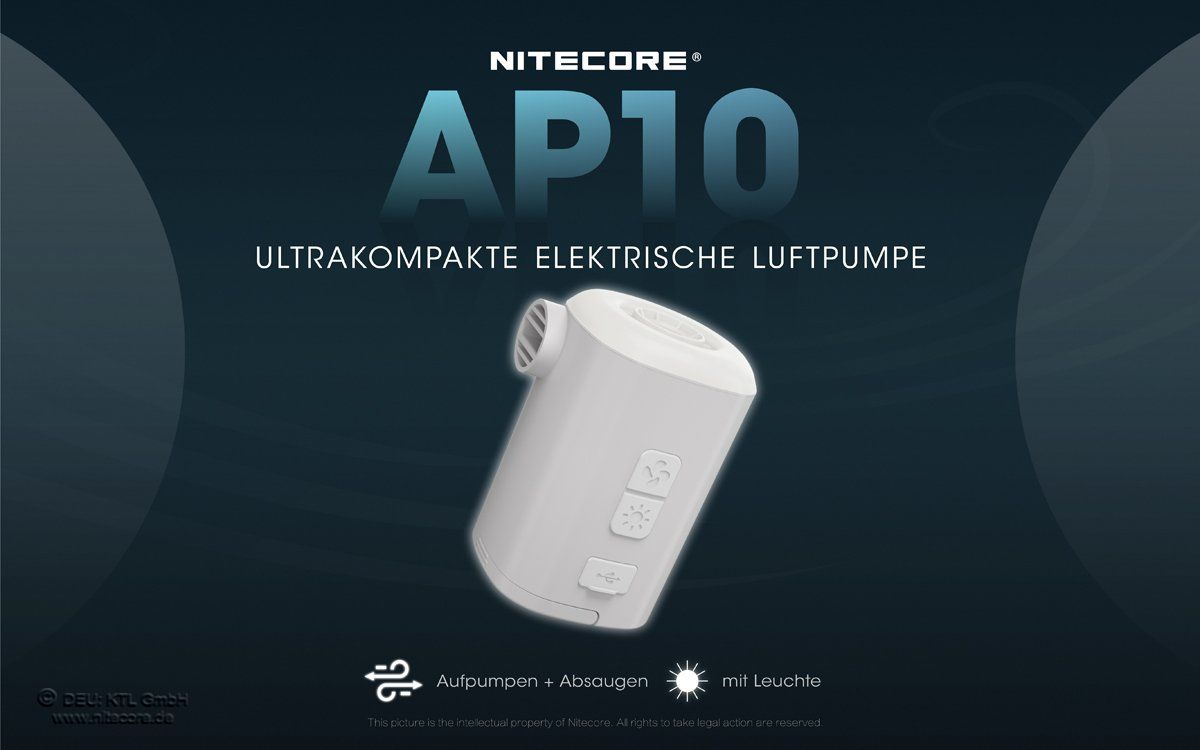 Laborzubehör: elektronische Luftpumpe, mit LED-Leuchte - Nitecore AP10 – Neu und originalverpackt aus Grüningen von Prolumin