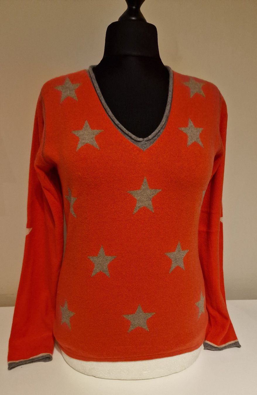 FTC Maglioni & Felpe: Damen Pullover, FTC Cashmere, Orange mit Sternen, Top! – Usato da Münchenstein venduto da strolch001