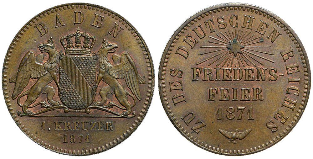 Alle Münzen: Baden, 1 Kreuzer 1871 – Gebraucht aus Chiasso von Novamarketing