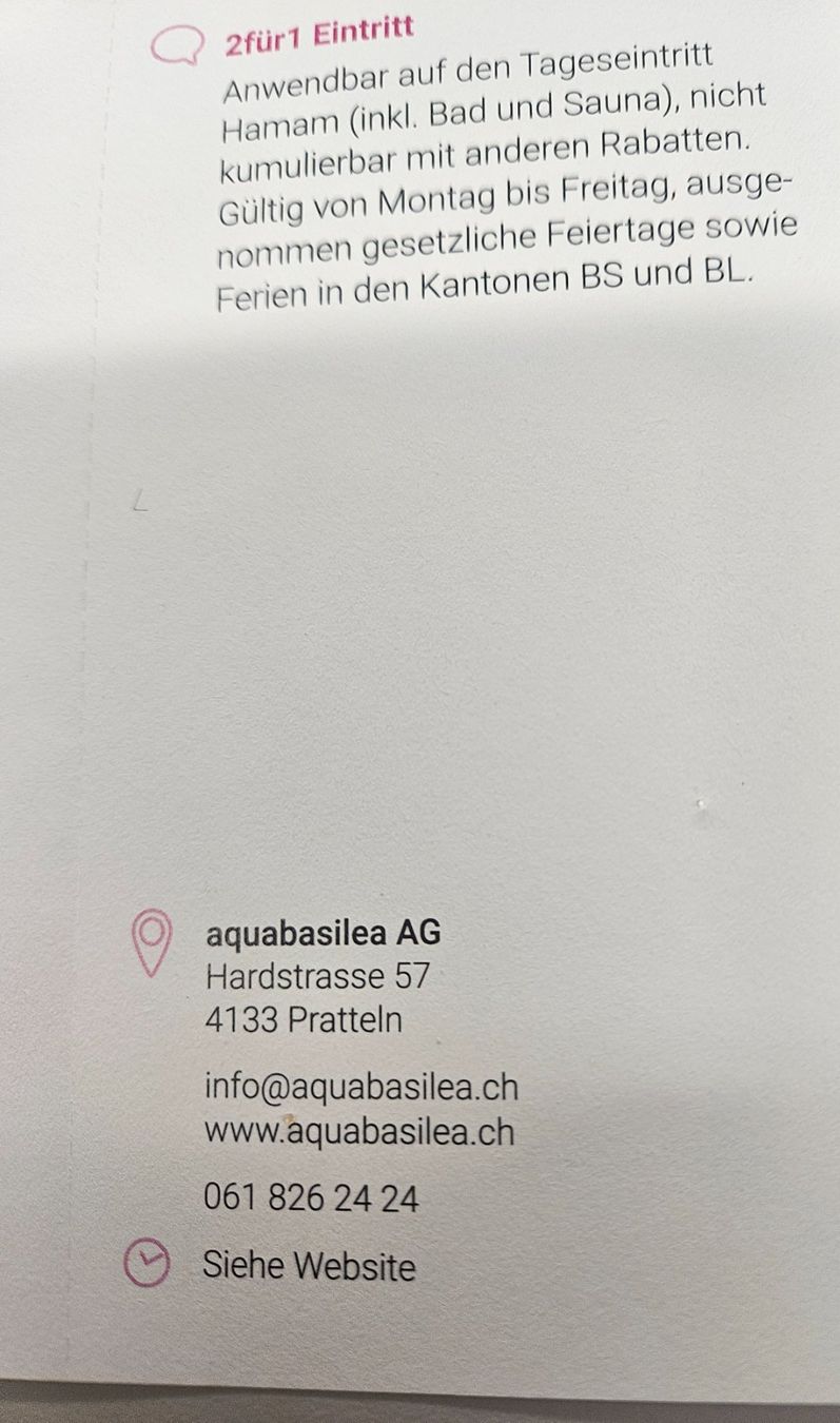 Aquabasilea Bons: Eintritt Aquabasilea AG – Neuf avec emballage d'origine à Uezwil par Jasmin_ 1