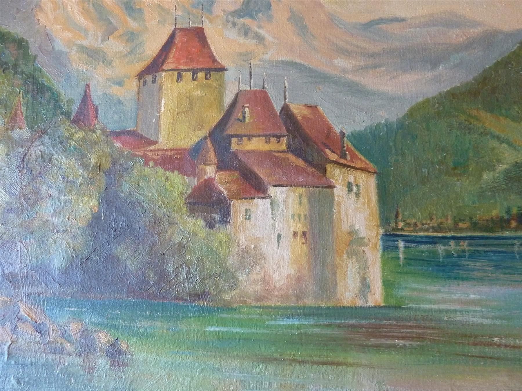Gemälde: Gemälde Schloss Chillon mit Monogramm – Gebraucht aus Bure von 1319 2