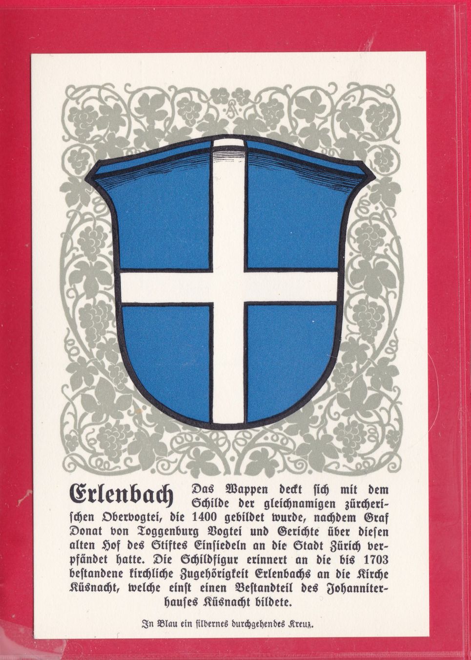 Cartoline postali: ZÜRCHER GEMEINDEWAPPEN, ERLENBACH – Usato da Oberrieden venduto da Gebirgsstelze