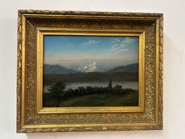 Ölgemälde auf Holz Nyon Sicht auf Mont Blanc M. Lory 1830