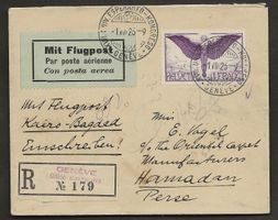 Flugpost Schweiz 1925 Genf Kairo Bagdad Luftpost