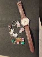 Armbanduhr mit Schmuckkonvolut Rosegold-Ton Lederband