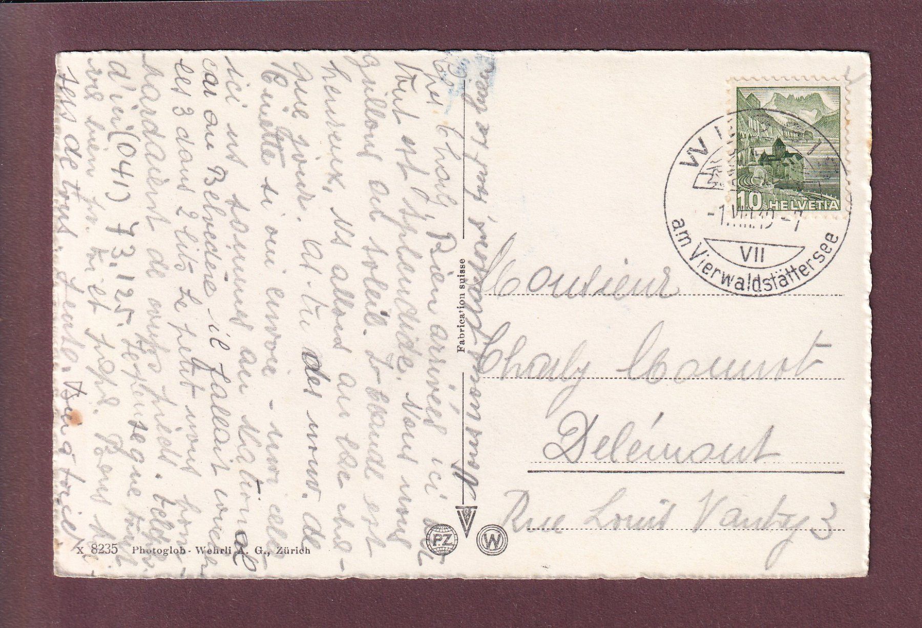 Cartoline postali: WEGGIS - Pilatus - 1949 – Usato da Pully venduto da nicecards 1