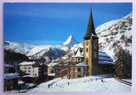 Zermatt 1616 m, Kirche mit Matterhorn