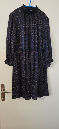 Kleid Dunkelblau mit Orange/Braun, Gr. 46 mit Unterrock