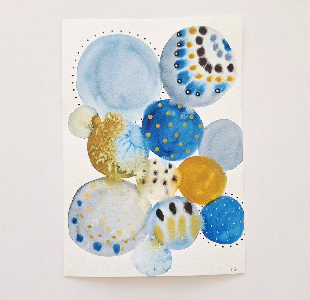 Foto & Immagini: Aquarell Original Abstrakt - A4 - blau / ocker – Nuovo (secondo la descrizione) da Basel venduto da Kunterbunt12 1