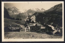 AK Wengen, Hotel Brunner mit Bergen