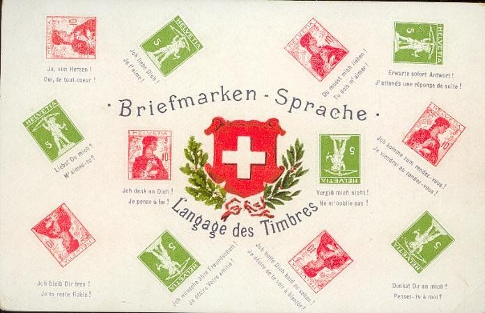 Cartoline postali: Schweiz  CH -  Briefmarken-Sprache - Karte – Usato da Brig venduto da Valcards54