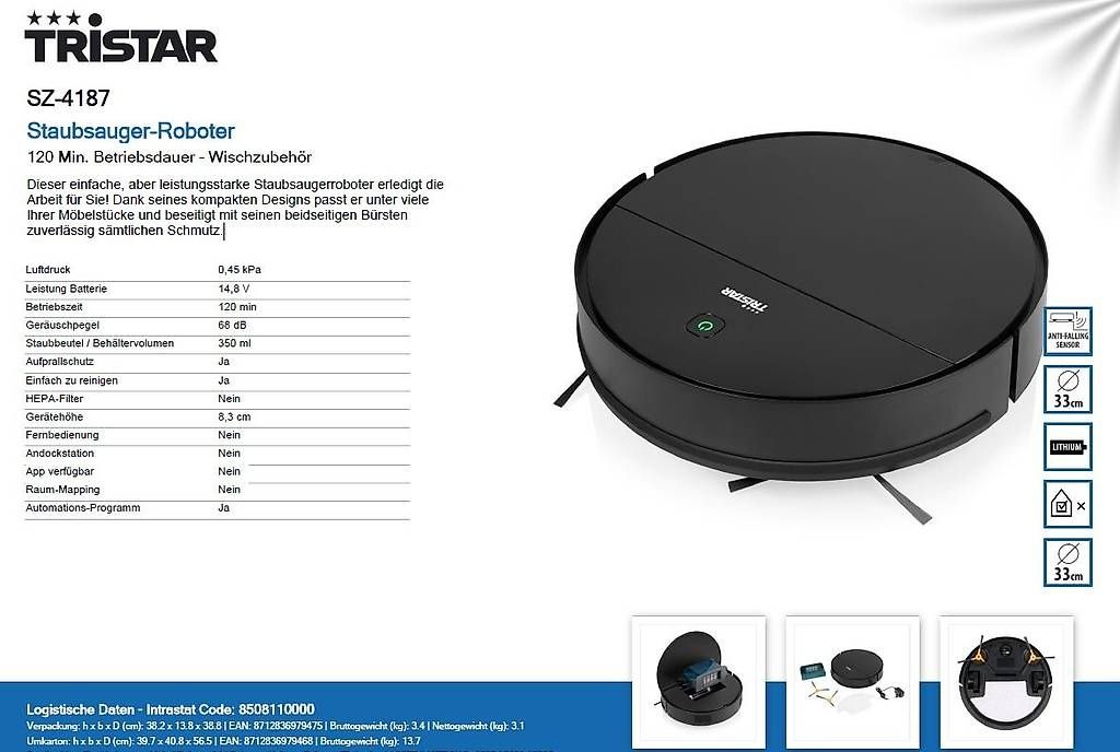 Aspirapolveri & Accessori: TRISTAR Staubsauger-Roboter - SZ-4187 – Nuovo e nell'imballaggio originale da Opfikon venduto da Trodat5430