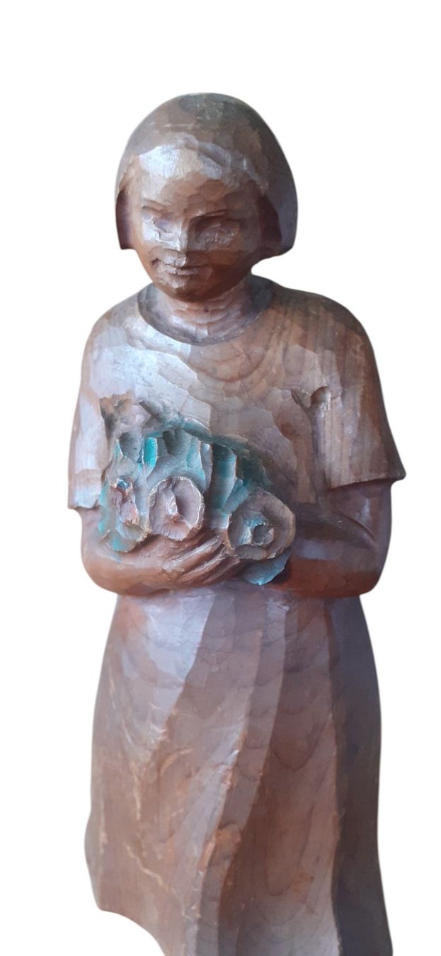 Sculture & Statue: Antike Holzfigur Mädchen mit Blumenstrauss – Usato da Mörschwil venduto da antiksalon 1