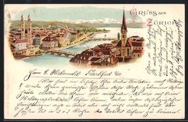 Litho Zürich, Ortsansicht aus der Vogel