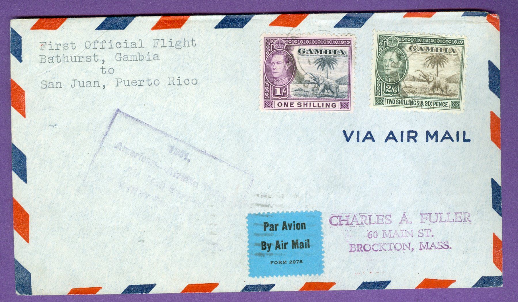 Tutti i francobolli: 1942 Gambia Luftpost – Usato da Zürich venduto da yago-rot