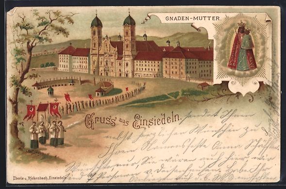 Cartes postales: Litho Einsiedeln, Procession vom Kloster – D'occasion à Berlin par bartko-reher