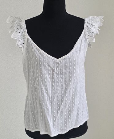 Sommerliches Weiss Top mit Spitze, Baumwolle, Grösse L