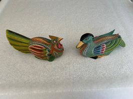 Holzfiguren Hahn und Ente handbemalt Indonesien