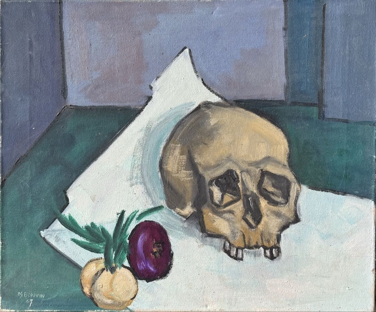 Dipinti: M. BONNIN Nature morte Vanitas Macabre – Usato da Genève venduto da GenevasWunderkammer